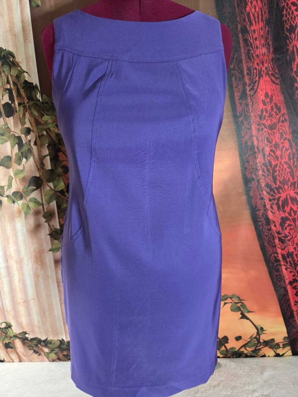 ECU Alyx Sz 12P Purple Sleeveless Sheath Dress Career Cocktail Pocket Accent